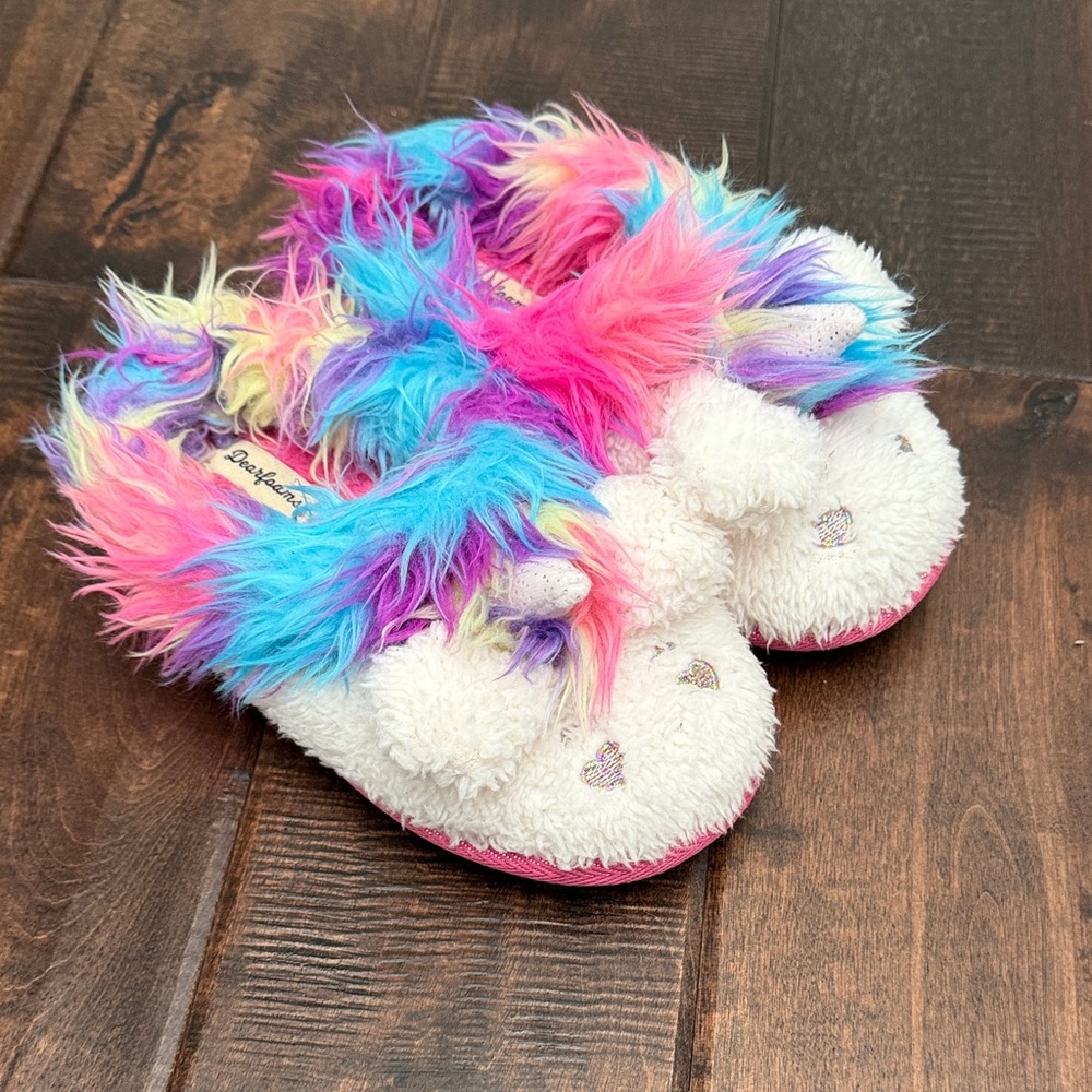 Dearfoams Rainbow Unicorn Furry Toddler Slippers